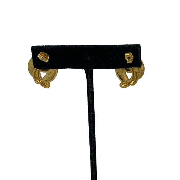 Vintage Gold Tone Cream Beige Enamel Knot Pierced Earrings - Picture 2 of 8